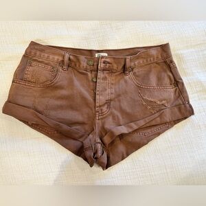 Billabong Brown Rolled-Hem Distressed Denim Shorts